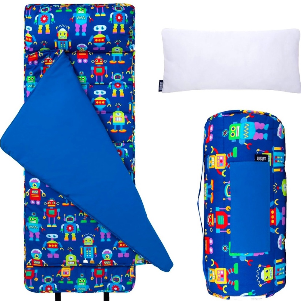 Kid's Robot Print Nap Mat with Pillow - Blue